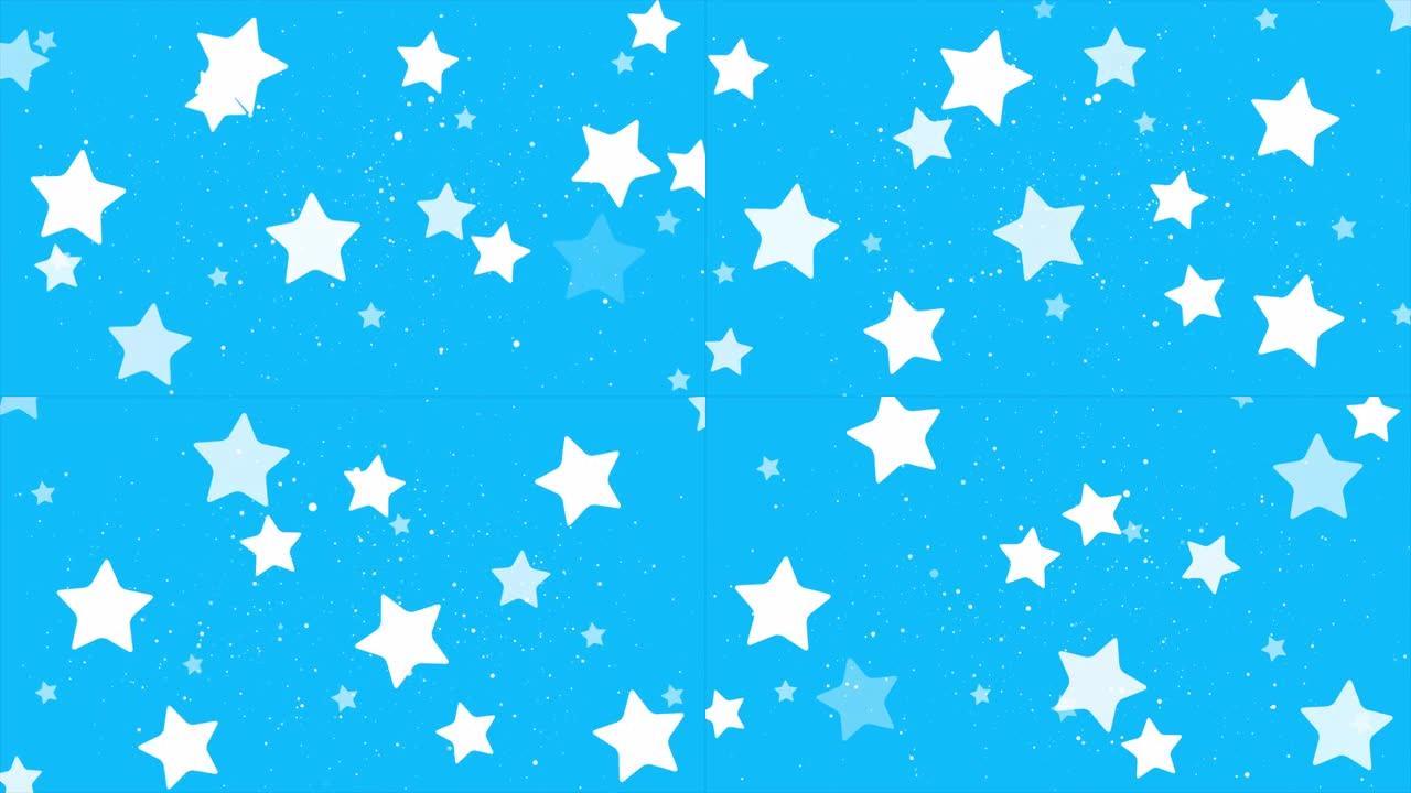 蓝色抽象背景运动设计上的白色星星和闪亮的尘埃颗粒