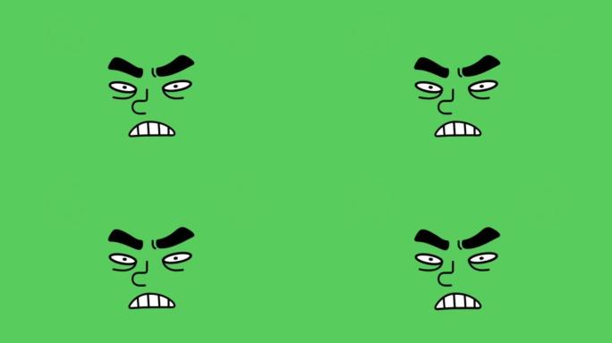 动画面部标记在绿色背景上显示愤怒的迹象。