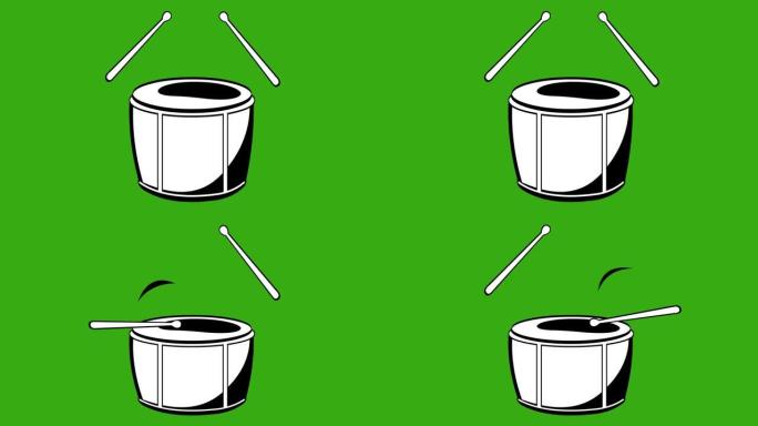 棍棒击鼓的循环动画，以黑白绘制