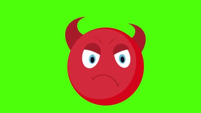 绿色背景上的红色恶魔圆形表情符号脸的3D动画