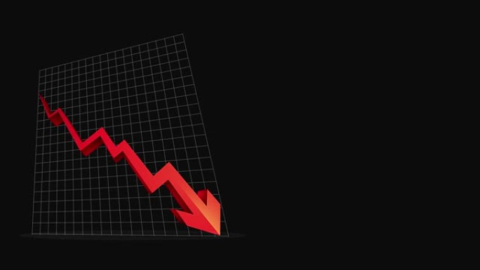 向下箭头动画图标。经济简单移动箭头股票视频-动画画面显示波动下降趋势，向下红色箭头图表股票视频在黑色