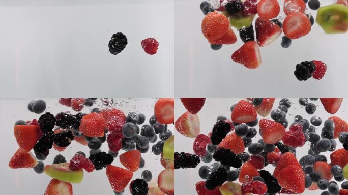 覆盆子，草莓，蓝莓，黑莓，猕猴桃落水