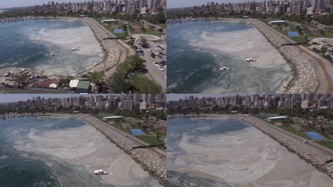 土耳其伊斯坦布尔马尔马拉海沿岸港口附近海岸粘液的鸟瞰图。