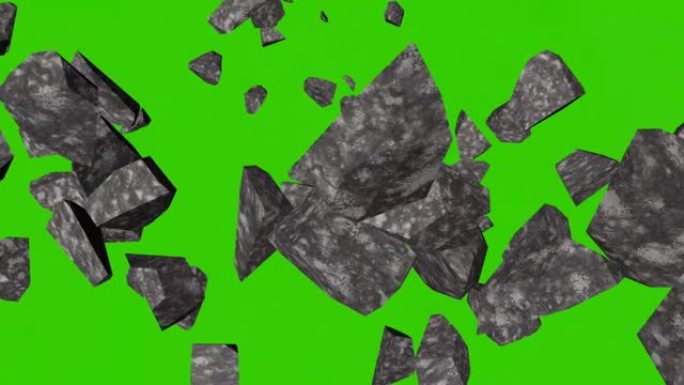墙壁变薄，大块石头，爆炸。3d动画。色度键，绿色屏幕。