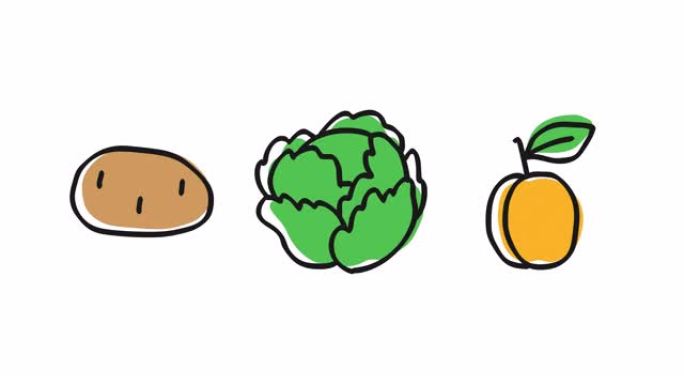 土豆卷心菜杏。逐帧动画。阿尔法通道
