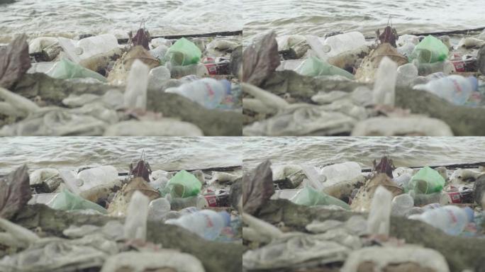 海边的垃圾。西哈努克城。柬埔寨。亚洲