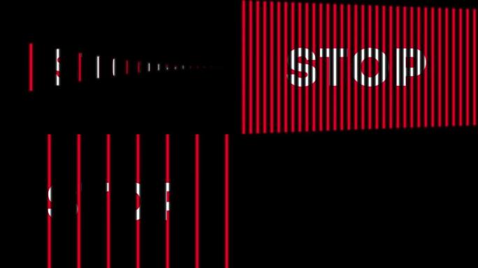 用 “停止” 一词闪烁红线。紧急信号。4K