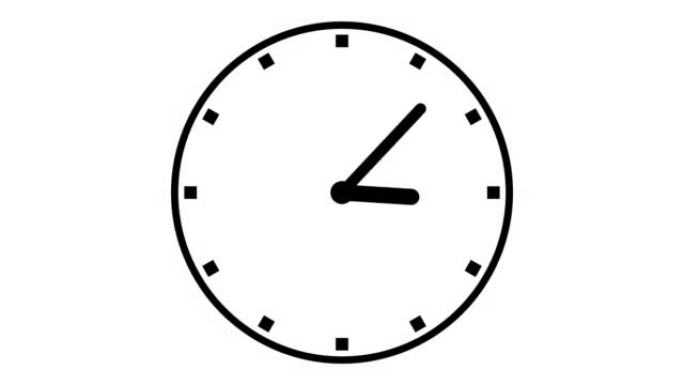 白色背景上有移动箭头的时钟。12小时循环动画中的时钟动画