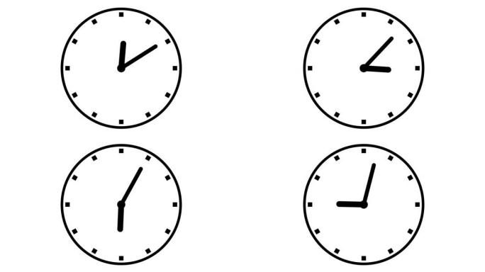 白色背景上有移动箭头的时钟。12小时循环动画中的时钟动画