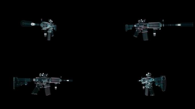 冲锋枪全息图。武器和技术概念