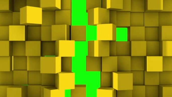 黄色立方体在绿色背景上组装