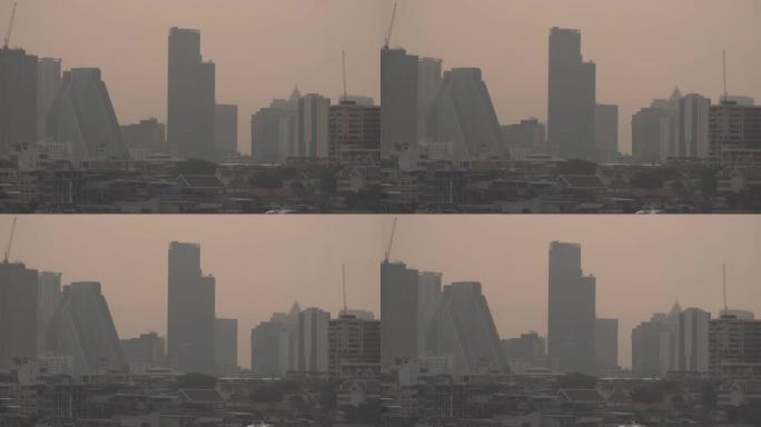 空气污染中灰尘混合物覆盖的城市。细颗粒物 (PM2.5) 的空气重污染。
