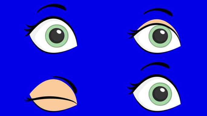 绿色女性眼睛闪烁的循环动画