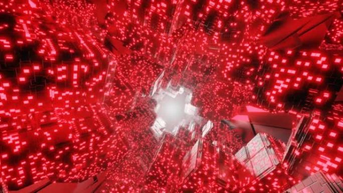 具有未来矩阵的3D大数据数字隧道广场。运动图形飞入数字技术隧道。穿越时空的虫洞。技术和连接运动背景。