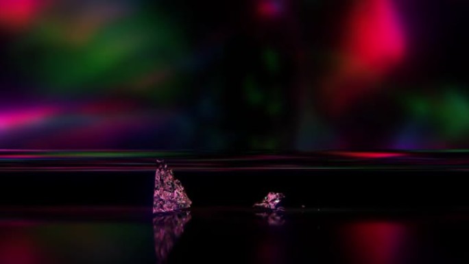 钻石立方体消失并重新出现。液体钻石。粉色霓虹灯。分散。无缝循环的3d动画