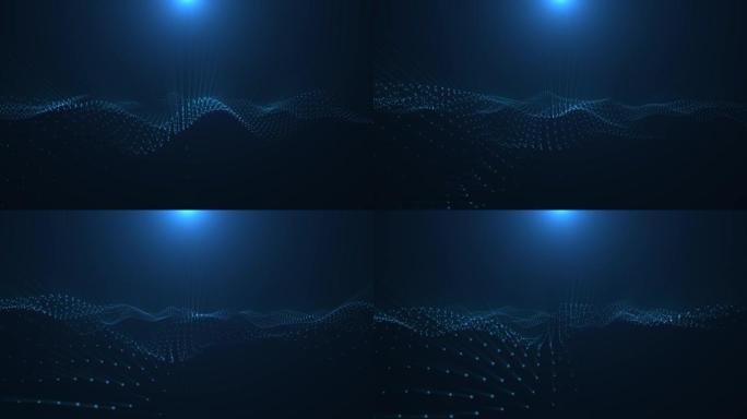 抽象Trapcode形成数字粒子波和灯光背景动画网络或技术背景。