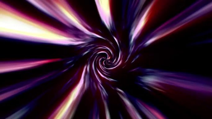 抽象七彩能量螺旋发光超空间翘曲隧道飞行。