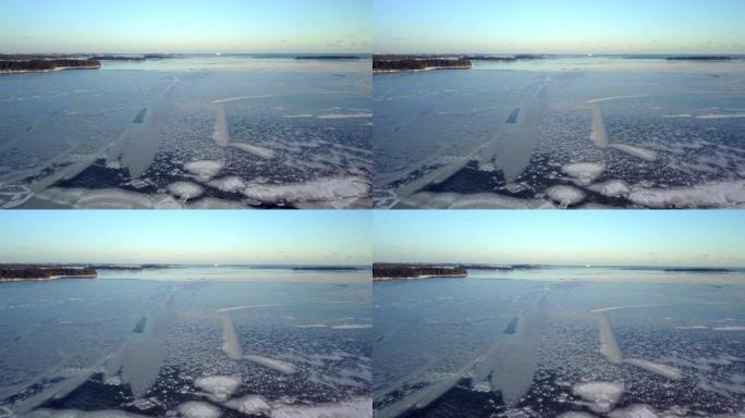 在鸟瞰图中从芬兰的海中融化冰