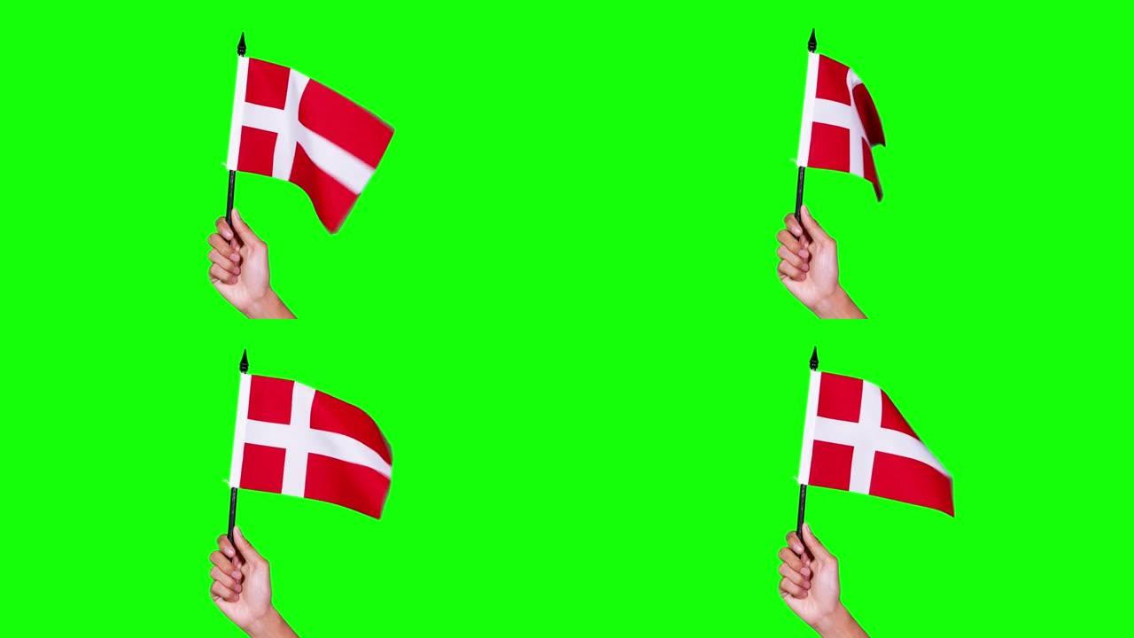 手握丹麦国旗在工作室