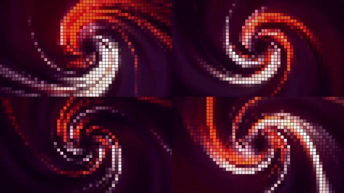 旋转的星系的像素图像。动。旋转方形马赛克的彩色螺旋。像素旋转的星系的复古图像