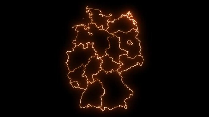 德国地图与所有州或省发光霓虹灯轮廓内外动画。