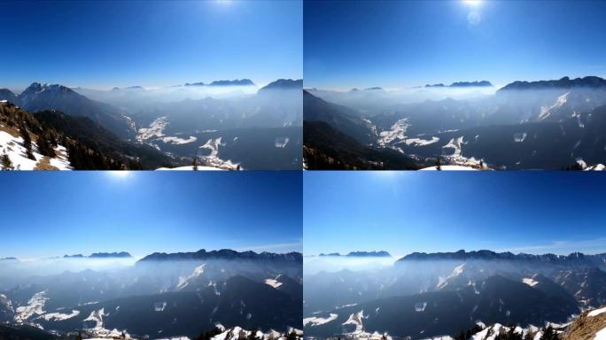 奥地利卡林西亚卡拉万克斯雪山山峰上弗赖贝格的风景。山谷的泽尔普法尔山村。霍霍比尔的观点。朱利安·阿尔