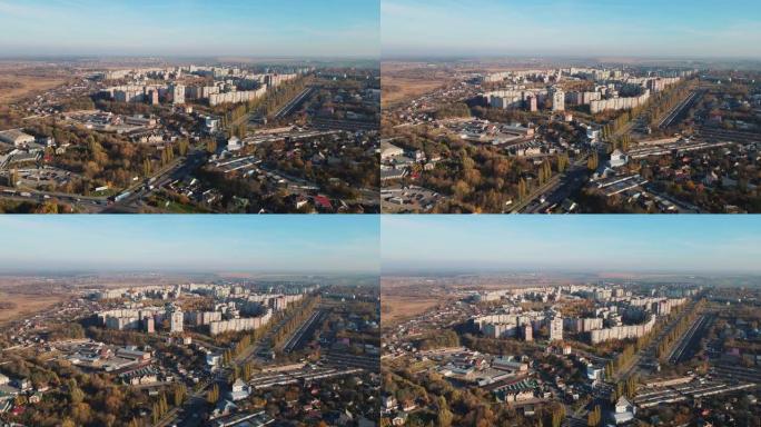乌克兰罗夫纳秋季城市，禧年公园。空中射击