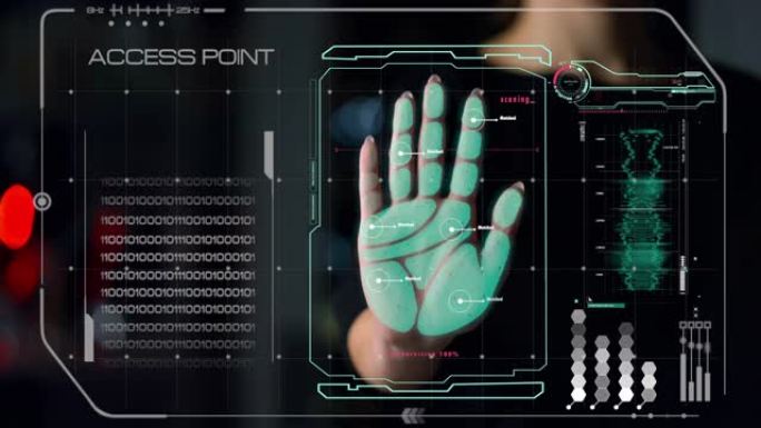 生物识别手扫描仪被拒绝黑客访问检查人员身份安全特写