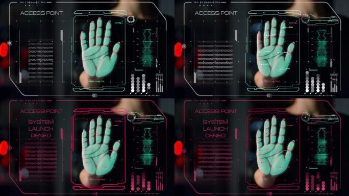 生物识别手扫描仪被拒绝黑客访问检查人员身份安全特写