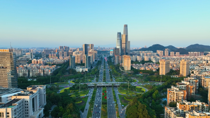 东莞城市CBD高楼延时夜景航拍4K