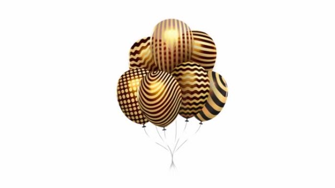 黄金生日气球动画。运动图形飞行气球。全高清无缝环路