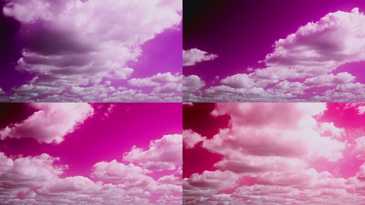 天鹅绒紫罗兰色紫色洋红色美丽多云戏剧性的天空，有蓬松的云。自然背景