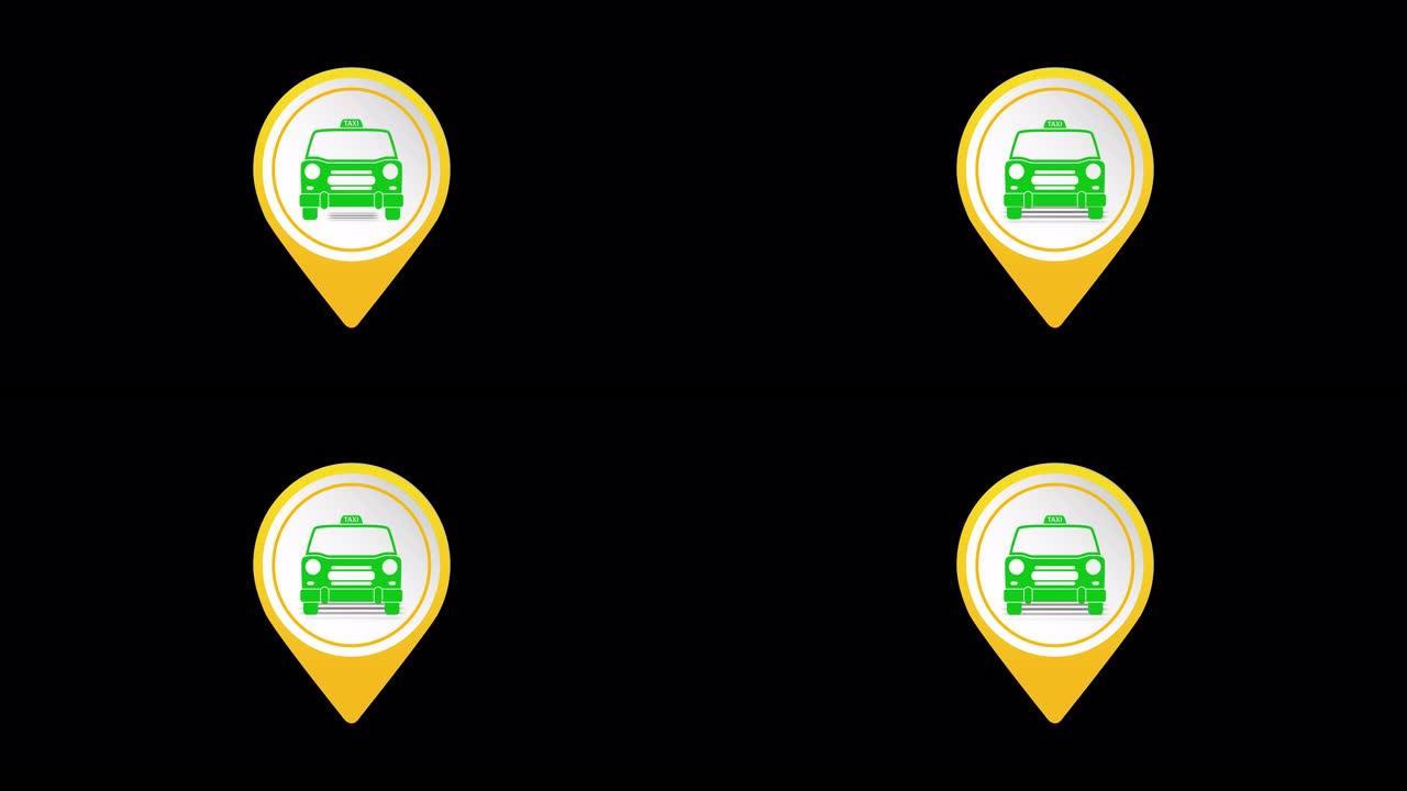 动画全球定位系统出租车位置指针图标。4k阿尔法通道