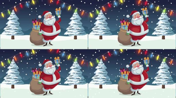 圣诞老人和灯泡灯的圣诞快乐动画