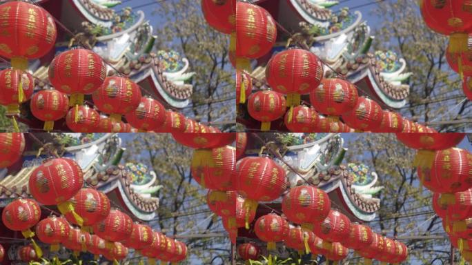 中国城地区的中国新年灯笼。中文字母万世如意上兰特