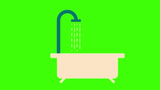 浴缸图标在绿色屏幕上弹出。管道和家庭
