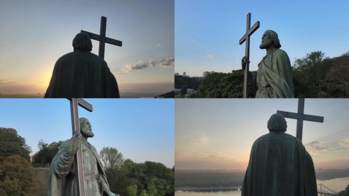 乌克兰，基辅在黎明的早晨-弗拉基米尔大帝的纪念碑