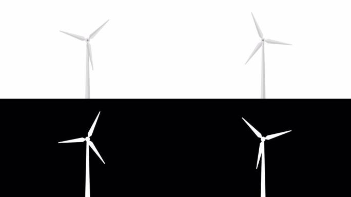 风力涡轮机动画。生态站。风能概念。扁平风格。阿尔法·香奈儿。4K