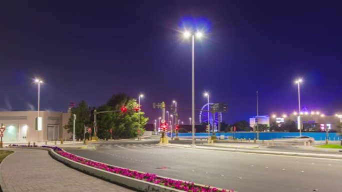 夜灯阿布扎比城市交通道路全景4k延时阿联酋