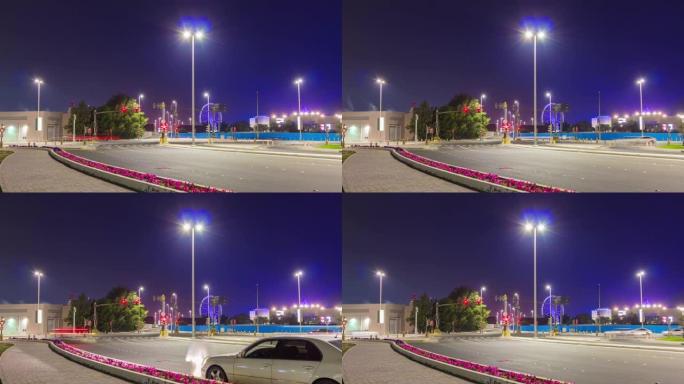 夜灯阿布扎比城市交通道路全景4k延时阿联酋