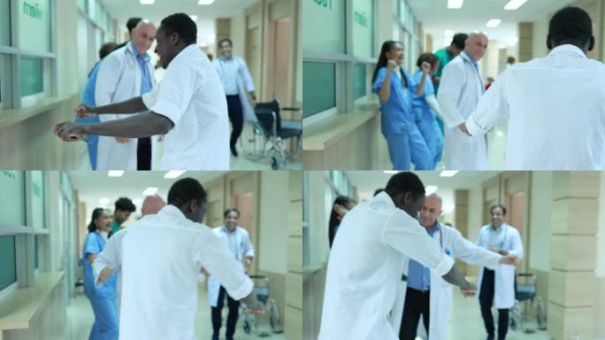 医生、护士和病人在医院跳着舞