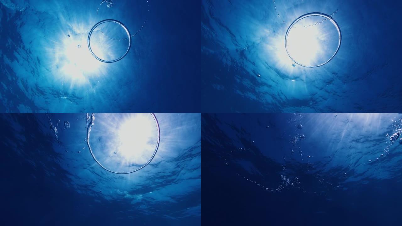 环泡在海里向上移动。气泡向表面上升