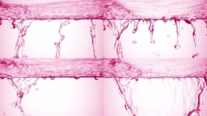 粉色液体从玻璃表面流下来