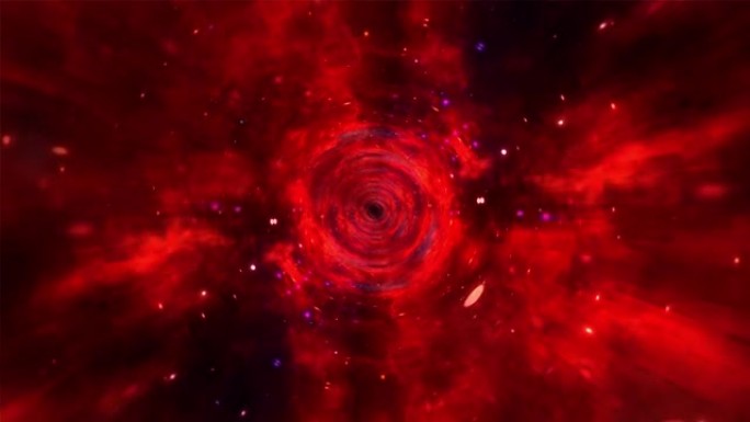 抽象超空间隧道穿过彩色鲜艳的蓝色红色时空涡旋。4K 3D循环科幻星际旅行穿过超空间中的虫洞。网络空间