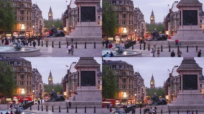 英国伦敦，大本钟和特拉法加广场