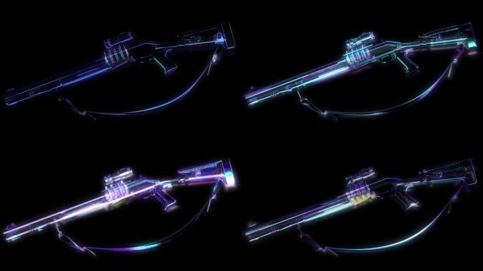 赛博朋克空中可视HUD数字武器。霓虹颜色的枪的3d渲染。