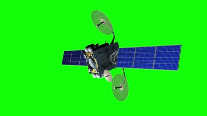 虚构人造卫星在绿屏上旋转，无缝循环，3d动画