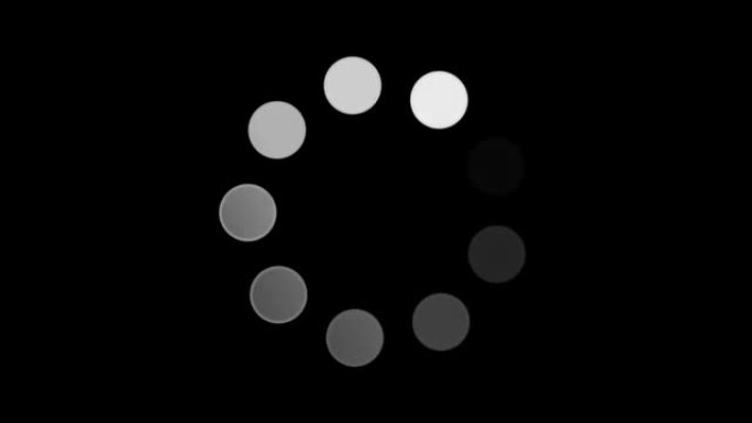 在黑色背景上加载白色圆圈图标动画。无缝循环。视频动画背景。