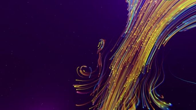 紫色背景上抽象闪亮黄色设计元素的4k视频。