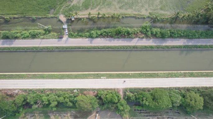 稻田和农村农艺中灌溉渠系统管理的鸟瞰图